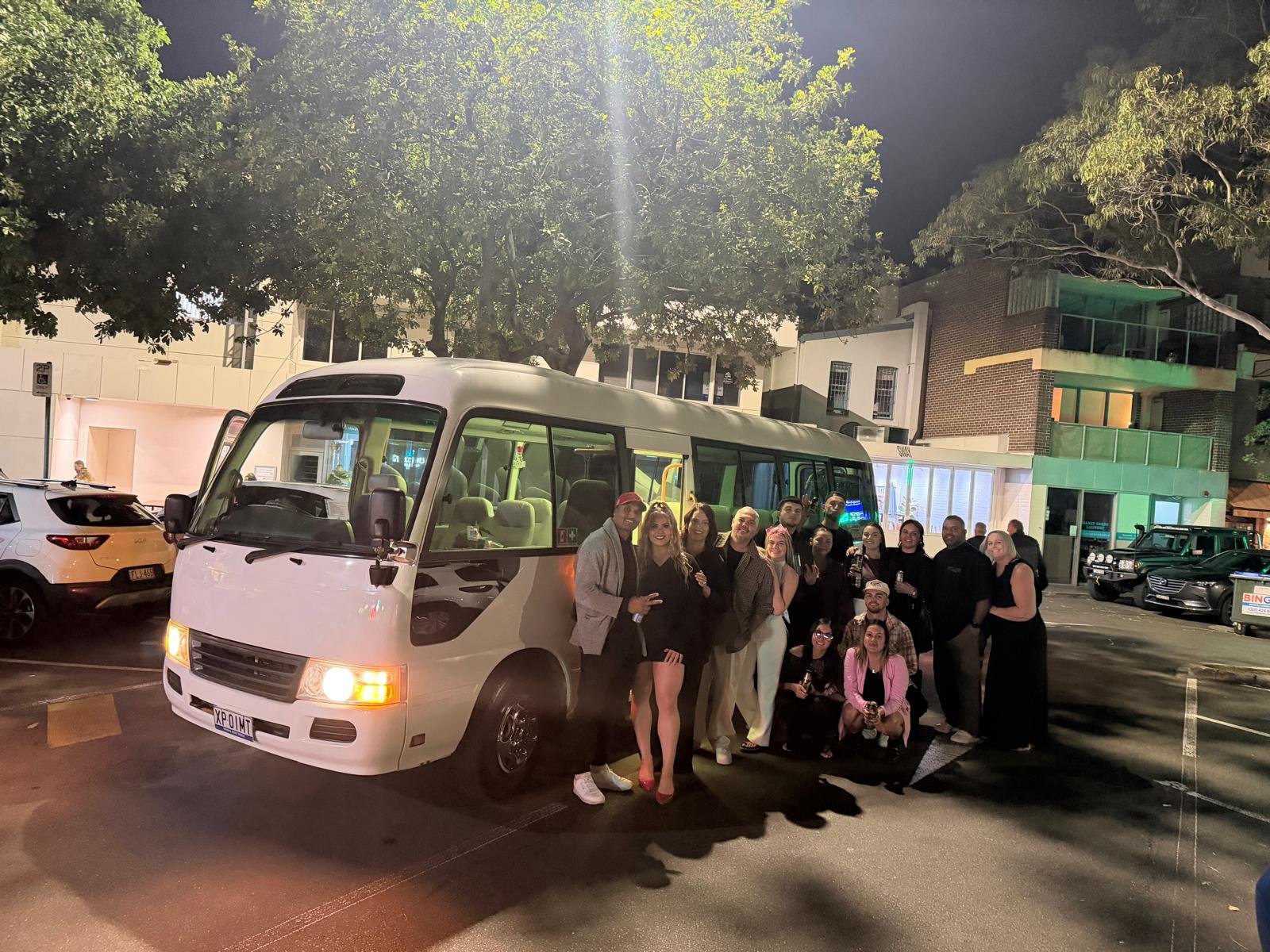 Guests celebrating on the SKS party bus