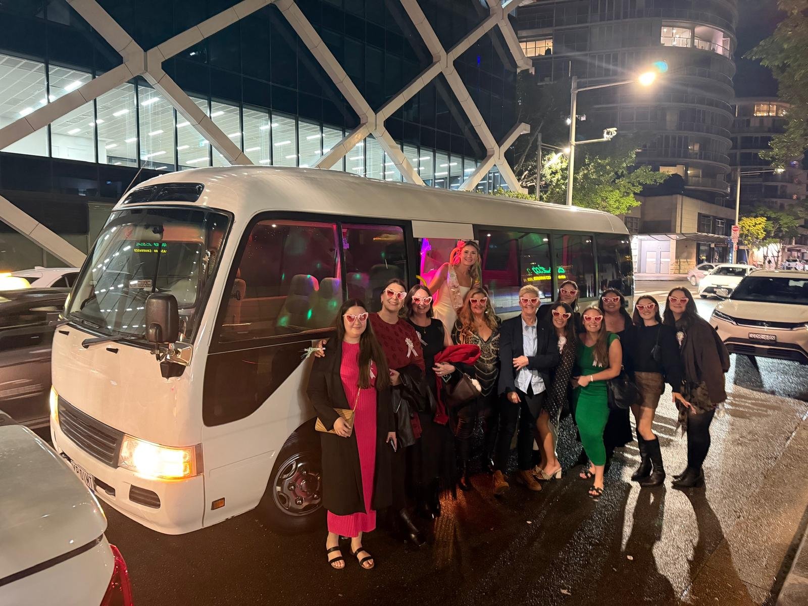 Guests celebrating on the SKS party bus