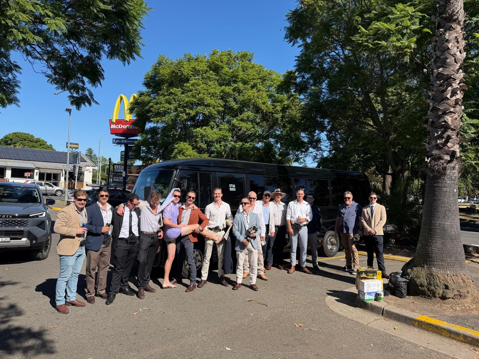 Guests celebrating on the SKS party bus